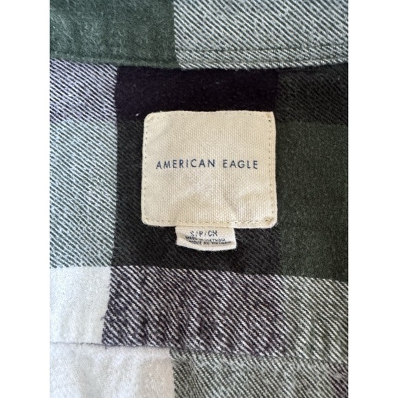 American Eagle Flannel Green Black, White Plaid button down shirt Size Small EUC - Picture 6 of 10